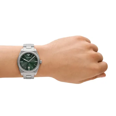 Emporio Armani Silver Tone Federico Green Dial Watch